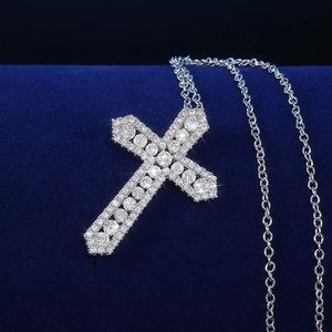 New Silver Cubic Zirconia Stone Cross Necklace